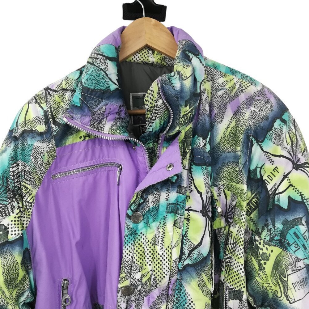Vintage MDC Abstract Ski Jacket Size 12 Purple Pastel Bomber Color Block Winter - Picture 6 of 12